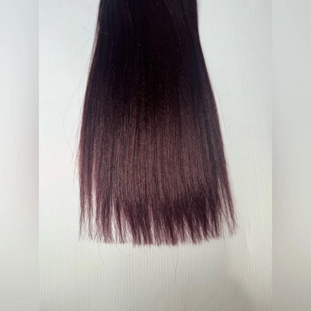 Zury 100% Human Hair Micro Yaki Bulk Hair Extension 24” – T Black Balayage wine